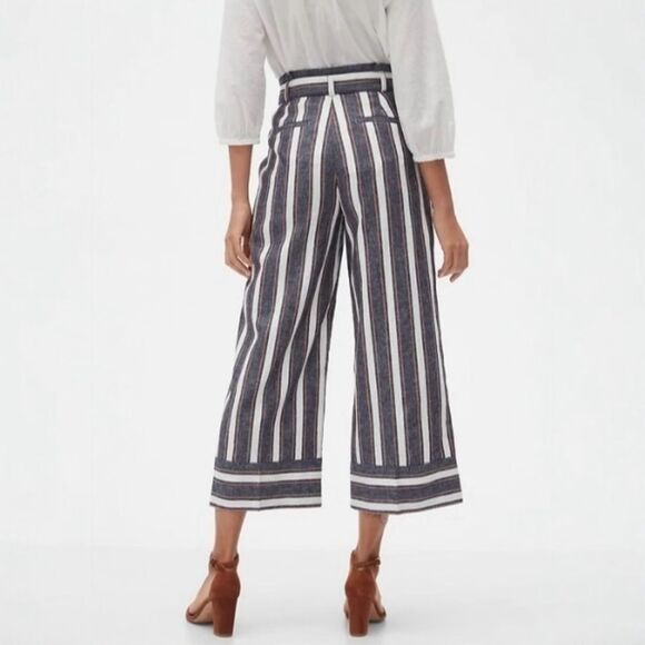 Banana Republic Blake Linen Cropped Pants Size 4 Wide Leg Gray White Tan Stripe - Picture 4 of 14